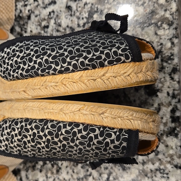 COACH MEGAN BLACK AND SILVER LOGO WEDGE ESPADRILLES. SIZE 10B. - Picture 10 of 16
